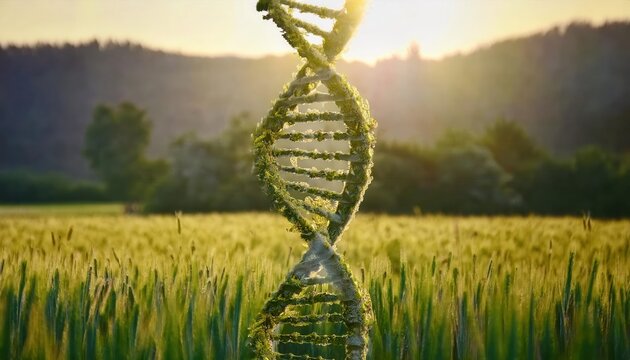 Lush Green DNA Helix Structure in Wheat Field at Sunrise Symbolizing Genetic Engineering, Biotechnology, and Sustainable Agriculture
- Powered by Adobe