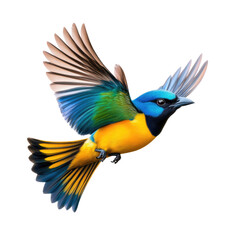 Fototapeta premium Vibrant Blue Yellow Bird in Flight Artistic Illustration