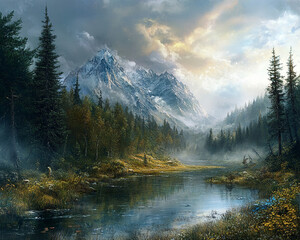 mountain lake in the morning