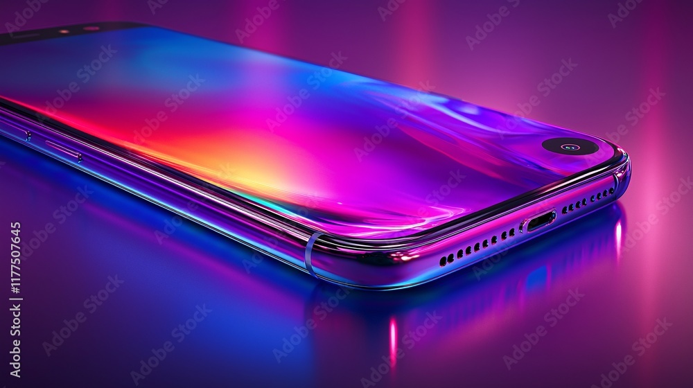 Poster Smartphone usage for online shopping displayed on a vibrant and colorful screen Stock Photo with side copy space