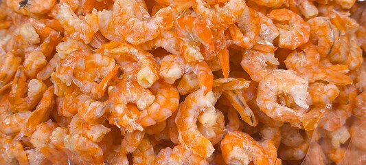 Dried shrimp for background. Processed shrimp