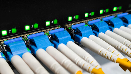 Fiber optic network connection. Signal transmission equipment