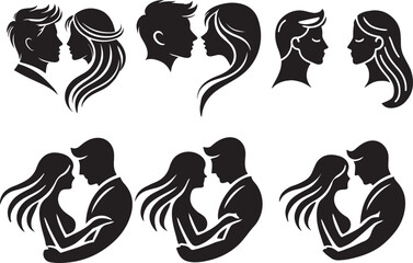 Romantic Couple Face Silhouette Set. Timeless Expressions of Love.