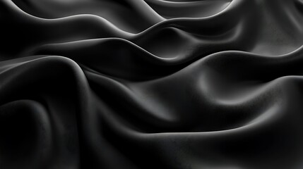 Fototapeta premium Elegant black fabric waves, draped texture background; website design, fashion.