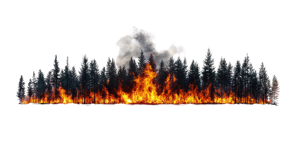 Wildfire Inferno Consumes Forest Landscape Under Smoky Sky