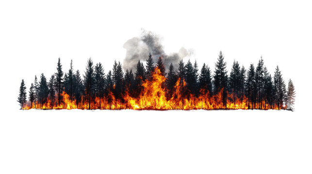 Wildfire Inferno Consumes Forest Landscape Under Smoky Sky
