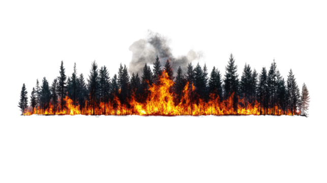 Wildfire Inferno Consumes Forest Landscape Under Smoky Sky