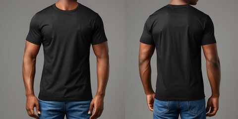 Black T-Shirt Mockup Template Front and Back View for Design and Print Showcase