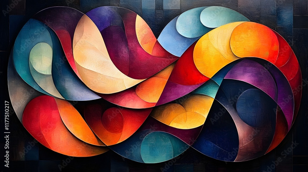Aufkleber dynamic abstract composition with vibrant swirling colors and geometric patterns