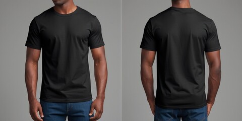Black T-Shirt Mockup Template Front and Back View for Design and Print Showcase