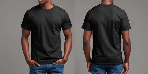 Black T-Shirt Mockup Template Front and Back View for Design and Print Showcase