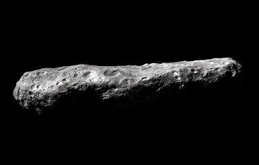 A high-resolution image of the asteroid Apophis, showcasing its rocky, cratered surface against a black space background. Perfect for science, astronomy, and space exploration themes.
