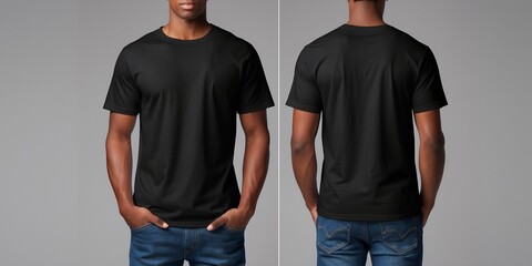 Black T-Shirt Mockup Template Front and Back View for Design and Print Showcase