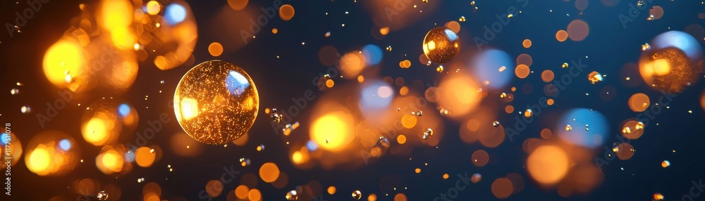 Aufkleber a mesmerizing display of shimmering orbs and glowing particles against a deep blue background, creat