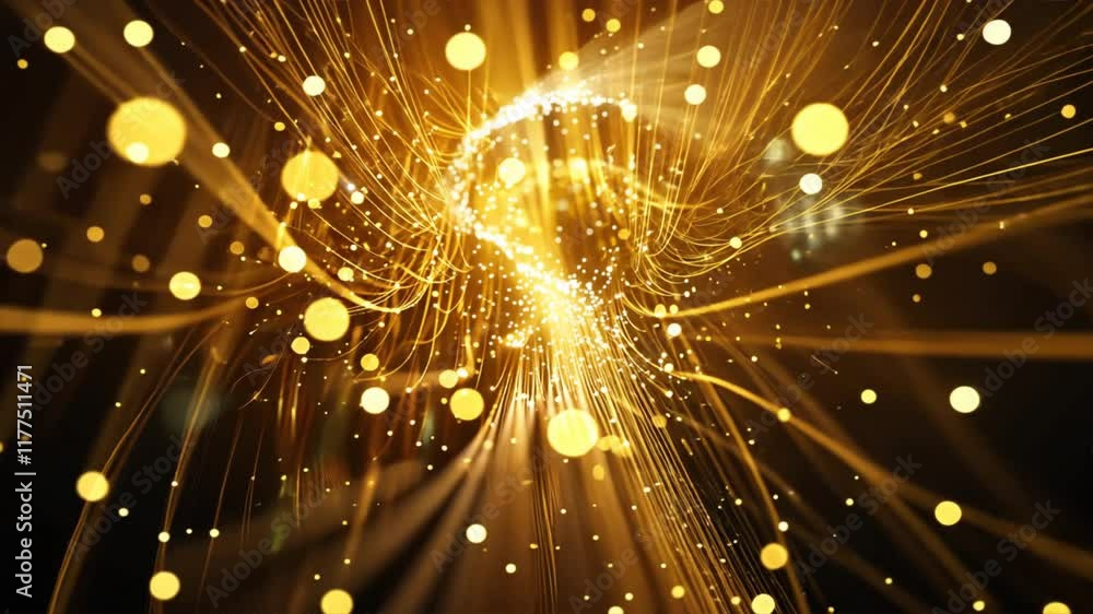 Poster dynamic golden abstract light trails glowing particles create mesmerizing visual effect and energy i