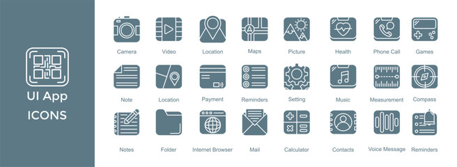 ui app icon set. with icon Camera,Video,Location,Maps,Picture