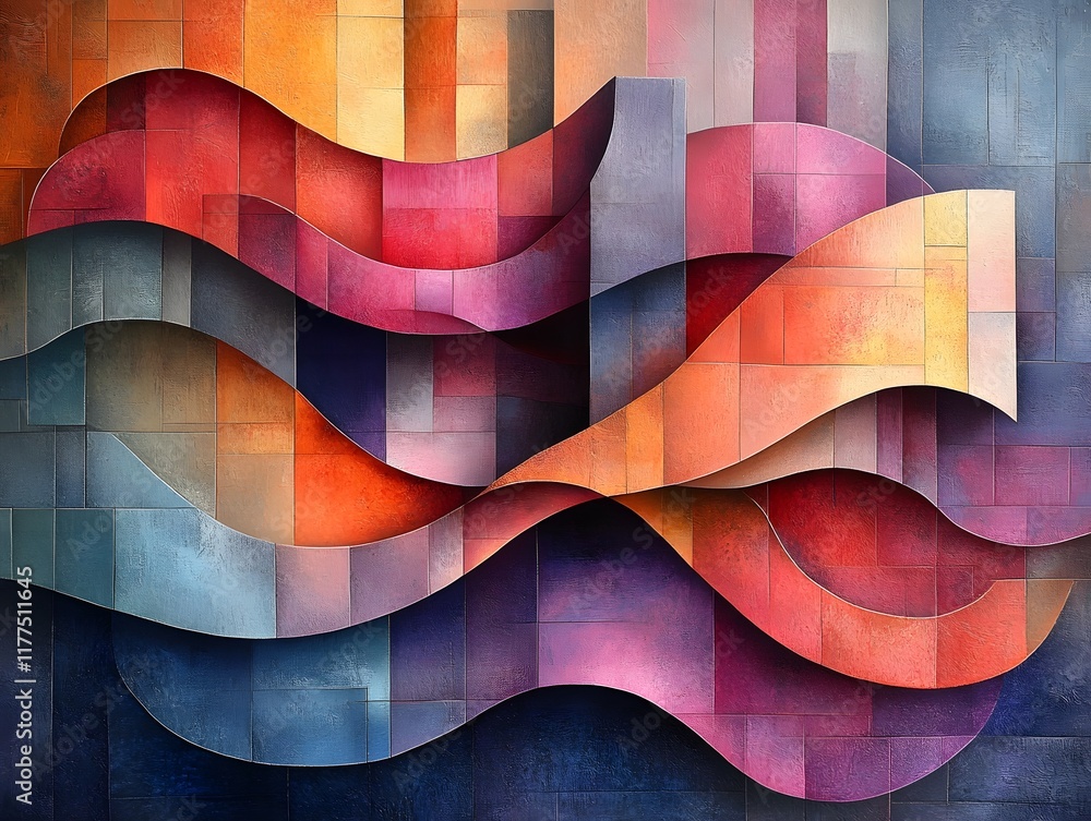 Poster mesmerizing interplay of abstract geometric gradients and dynamic mixed media painting