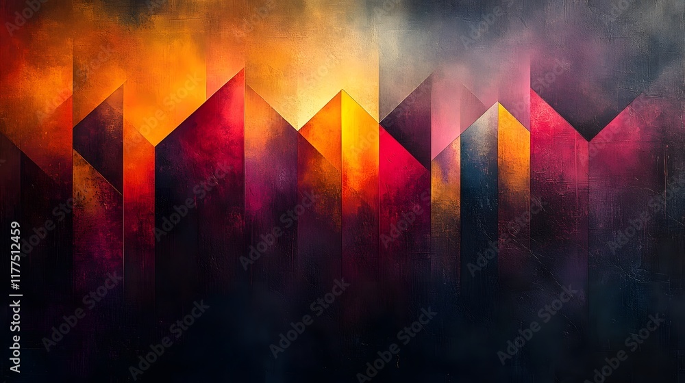 Poster captivating geometric abstraction with iridescent color palettes and dynamic brushwork