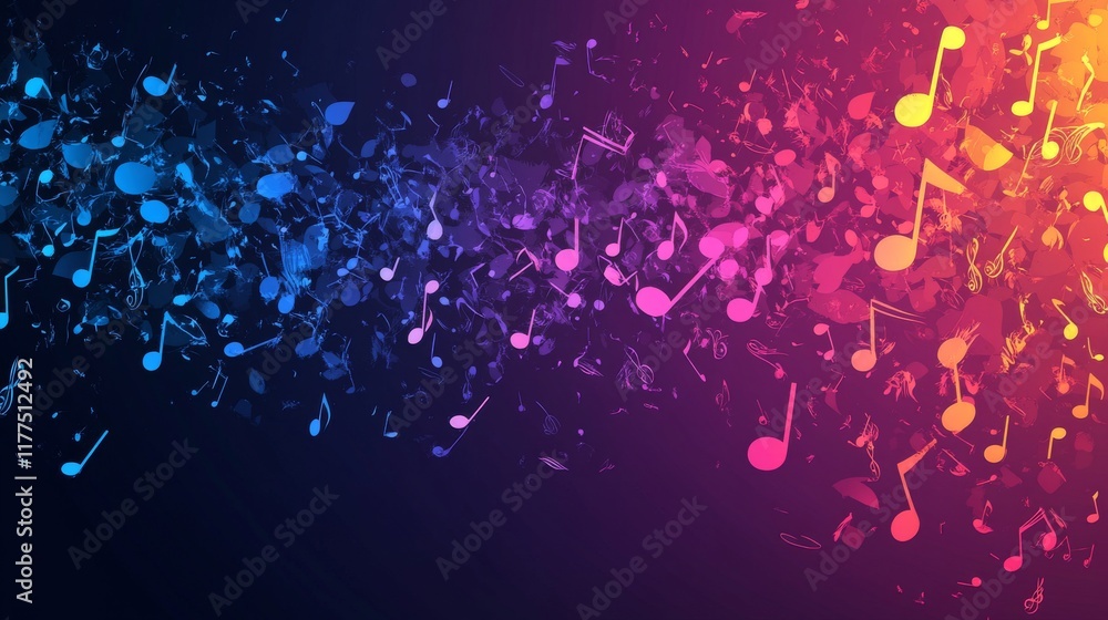 Aufkleber a symphony of colors, musical notes dancing across a gradient spectrum in abstract motion and vibran