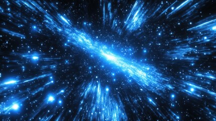 Fototapeta premium Retro 80s video game background with grid of blue light streaking in space