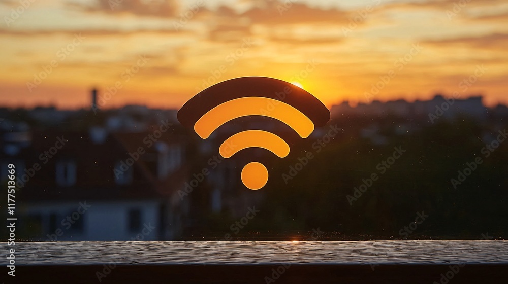 Poster Smartphone safety practiced by avoiding public WiFi while traveling Stock Photo with side copy space