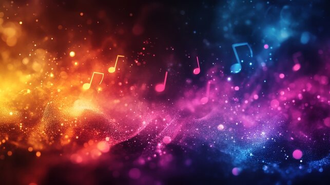 Celestial Symphony of Musical Notes Floating Through a Vibrant Cosmic Nebula