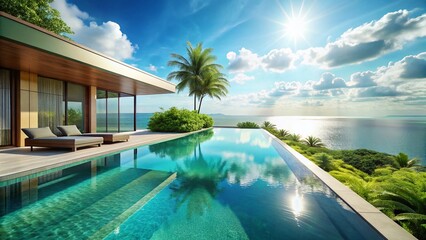 Fototapeta premium Luxury Villa Infinity Pool with Stunning Ocean View, Breathtaking Coastal Landscape