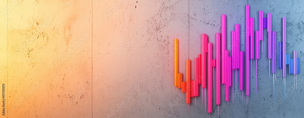 Aufkleber a colorful abstract representation of a rising graph on a textured wall, blending warm and cool tone