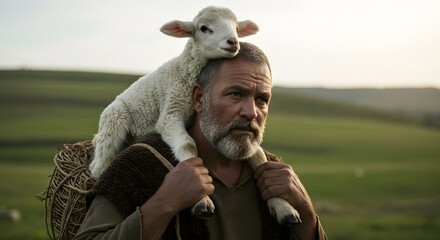 Shepherd carrying lost lamb symbolizing spiritual mercy