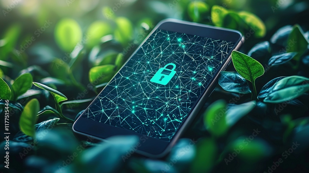 Poster Online security basics highlighted by avoiding phishing links on a mobile device Stock Photo with side copy space