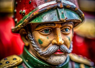 Obraz premium Macro Close-up of a Toy Soldier's Worn Paint and Detail