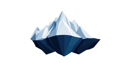 Abstract Crystalline Iceberg: A Low-Poly Mountain Peak Partially Submerged in Deep Blue Water, Representing Hidden Depth and the Unseen
