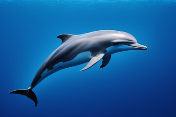 Obraz premium dolphin in the blue water with a white head and tail