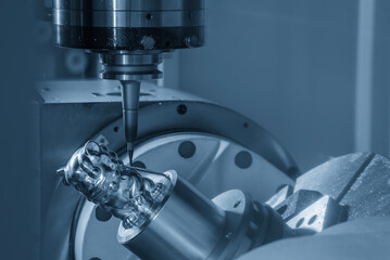 The 5-axis CNC milling machine  cutting the sample part with solid ball nose end mill tool.