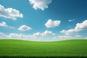 Fototapeta premium arafed view of a green field with a blue sky and clouds