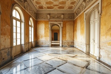 Obraz premium Designer Lounge: Luxury Apartment Interior with Marble Flooring and Wall Decor