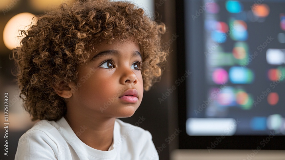 Aufkleber Intro to programming depicted with a young learner practicing basic algorithms Stock Photo with side copy space