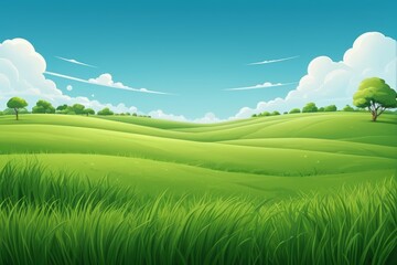 Obraz premium illustration of a green field with trees and grass