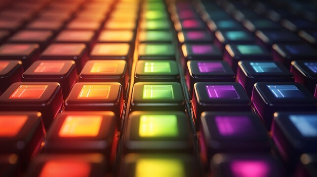 Intro to programming demonstrated with colorful blocks in a visual programming interface Stock Photo with side copy space