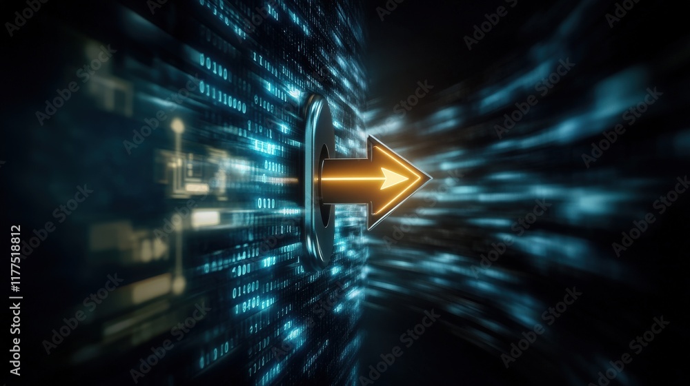 Aufkleber Futuristic Digital Arrow Moving Through Data Streams, Symbolizing Progress, Technology, and Connectivity in a High-Tech Environment