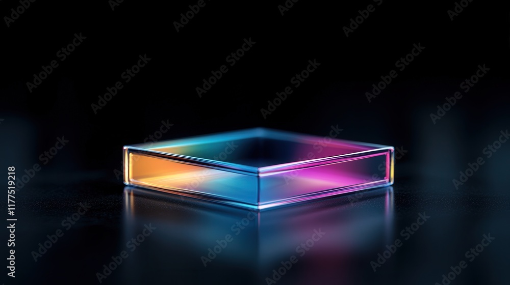 Poster Colorful Transparent Square Block with Soft Gradients and Reflections on Dark Background Creating a Modern and Artistic Visual Effect