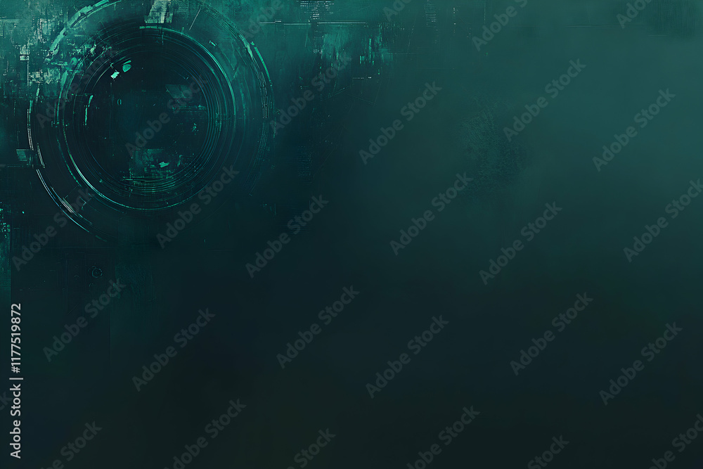 Poster abstract teal grunge background with a futuristic, technological circular design element. ideal for 