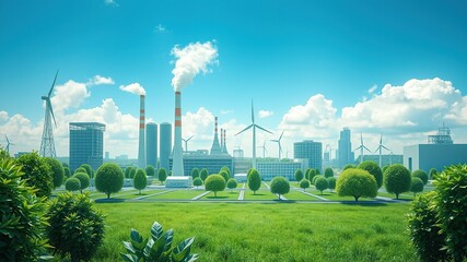 Obraz premium Business and icon for the concept of green business or green economy. Industries utilizing renewable energy and reducing CO2 emissions for sustainable environmental development goals. Net zero target.