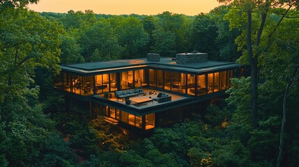 Modern Glass House Nestled Within Lush Green Forest