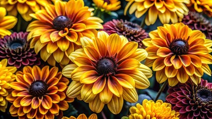 Fototapeta premium Gorgeous fall flowers in a striking black and yellow contrast, seasonal transition, garden blooms, autumnal shades, close up photography, contrasted colors