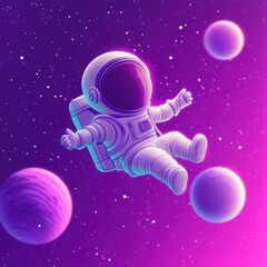 A lone astronaut floats serenely through vibrant space