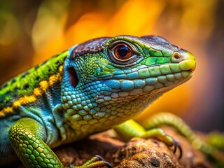 Obraz premium Macro Photography of Darevskia bithynica tristis Lizard - Long Exposure, Detailed Texture, Vivid Colors