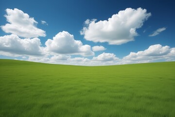 Fototapeta premium arafed view of a green field with a blue sky and clouds
