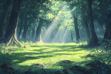 Obraz premium Sunlight Filtering Through Forest