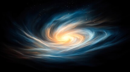 A mesmerizing abstract representation of a swirling galaxy in vibrant blue and golden hues, perfect for use in science fiction, education materials, or as a background for digital art projects,